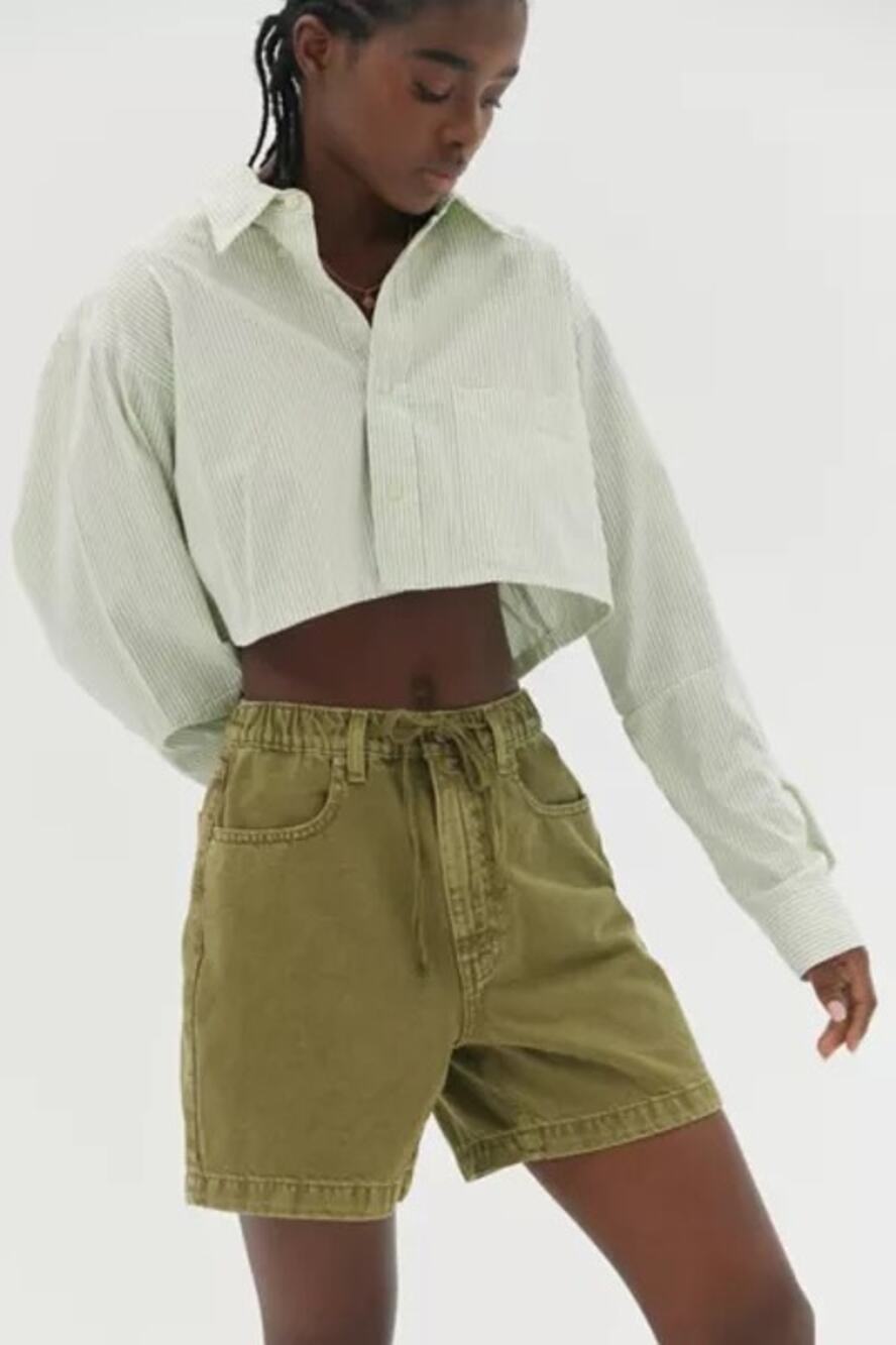 BDG Urban Outfitters Poppy Overdyed Denim Drawstring Short in green size large